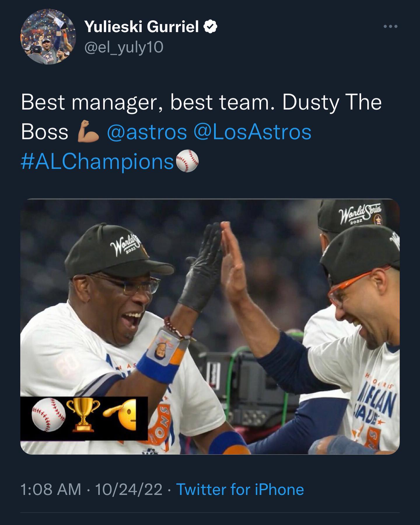 Says a lot when a player posts this about their manager. @astrosbaseball